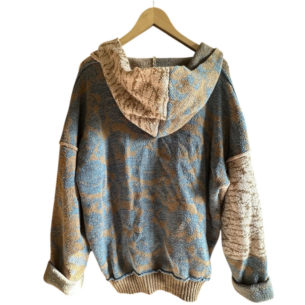 Free People In Bloom Hooded Sweater Cardigan Zip Hoodie Tan Brown Pink Blue XS - Picture 4 of 15